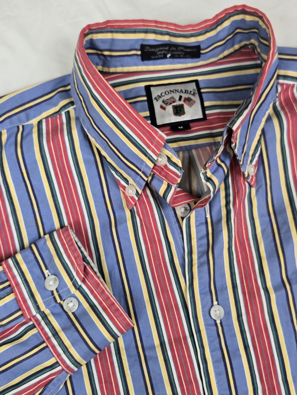 Faconnable Men's Button Up Shirt Multicolor Striped 100% Cotton USA - M